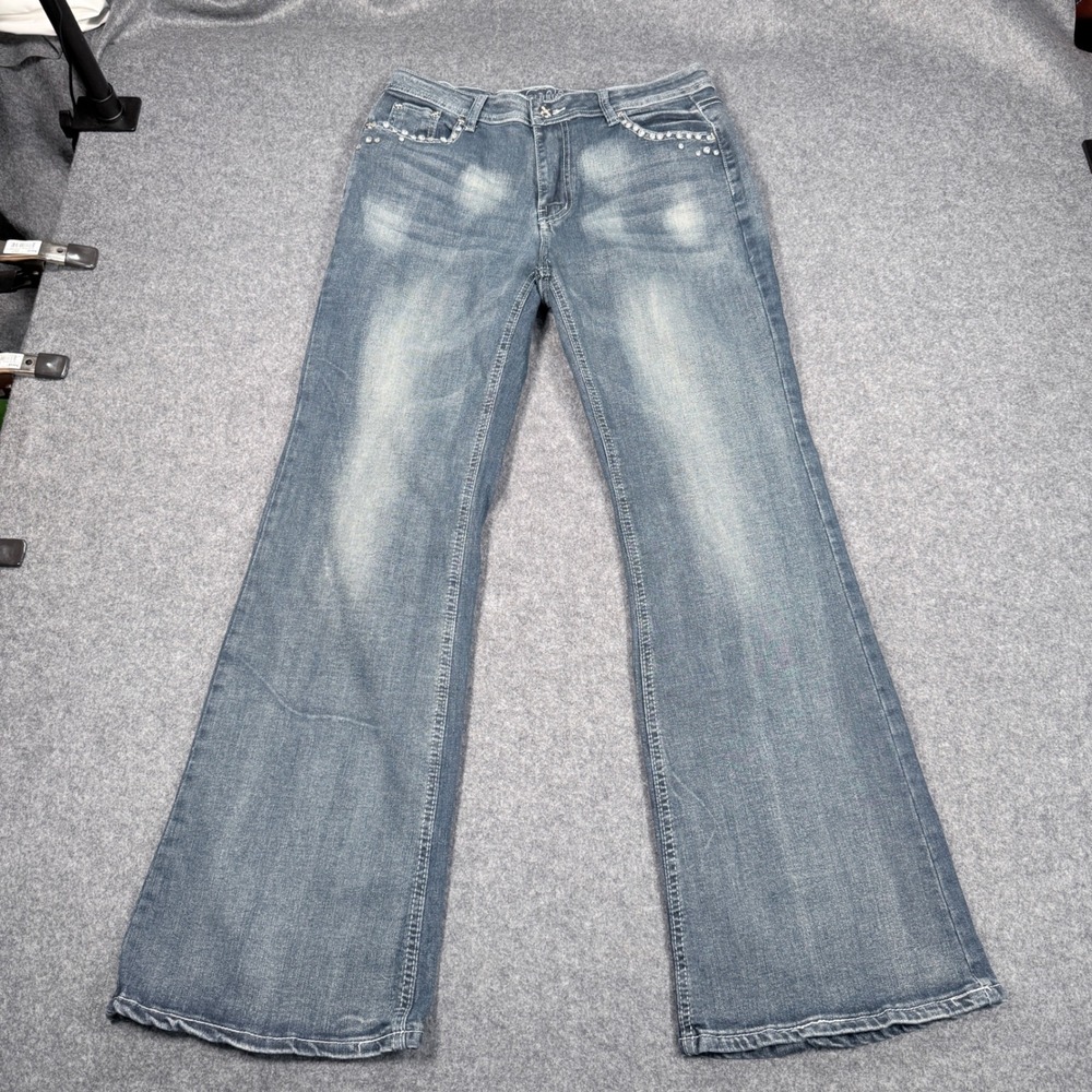 Miss Me Embellished Rhinestone Bootcut Jeans Medium Wash Blue Size L 29
